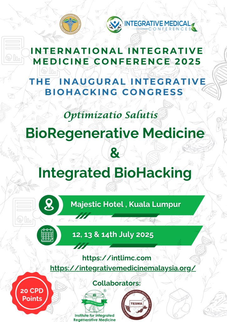 IIMC 2025 Conference poster for BioRegenerative Medicine and Integrated BioHacking, held at Majestic Hotel Kuala Lumpur