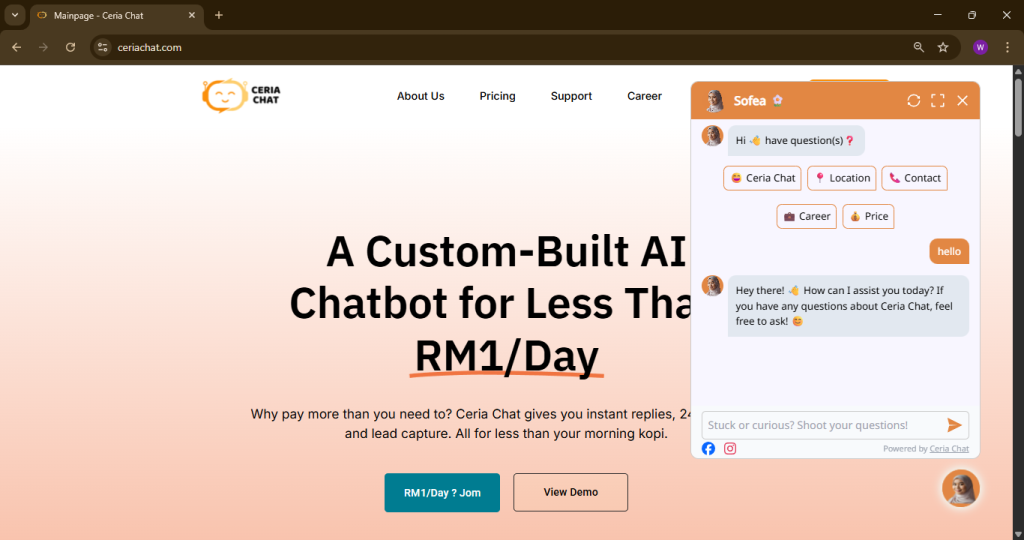 ceria chat + sofea sales
